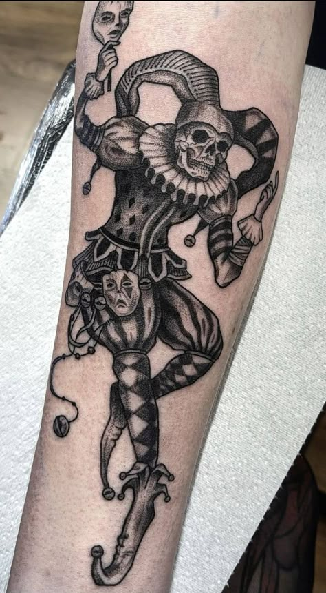 Joker Card Tattoo, Jester Tattoo, Artsy Tattoos, Clown Tattoo, Scary Tattoos, Skeleton Tattoos, Tatuaje A Color, Tattoo Style Drawings, Badass Tattoos