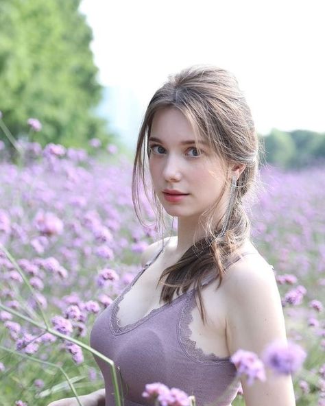 Anastasia Cebulska, A Woman, Purple, Flowers, Hair, Instagram