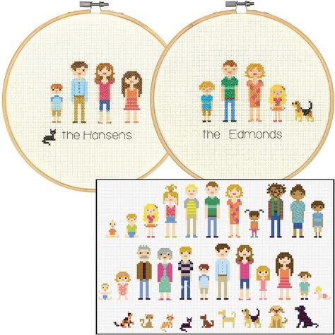 Cross Stitch People Family Portraits, Dimensions Cross Stitch, Portrait Cross Stitch, Cross Stitch Family, Cross Stitch Hoop, Cat Cross Stitch Pattern, All In The Family, Cat Cross Stitch, Counted Cross Stitch Kits