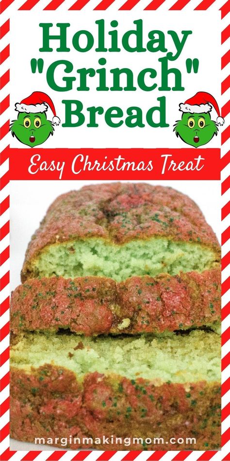 Pistachio Christmas Cake, Holiday Bread Loaf Recipes, Holiday Mini Loaf Recipes, Grinch Bread Loaf, Green Christmas Food Ideas, Christmas Dessert Bread, Easy Holiday Bread Recipes, Easy Christmas Bread Recipes, Christmas Baking Ideas Bread