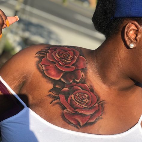 Dark Skin Tattoos | Roses Tattoo | Dark Skin Body Art | Tattoo Ideas and Inspiration Black Rose Tattoo Meaning, Pink Tattoo Ink, Tattoo On Dark Skin, Dark Skin Tattoo, Purple Rose Tattoos, Watercolor Rose Tattoos, Realistic Rose Tattoo, Purple Tattoos, Pink Rose Tattoos