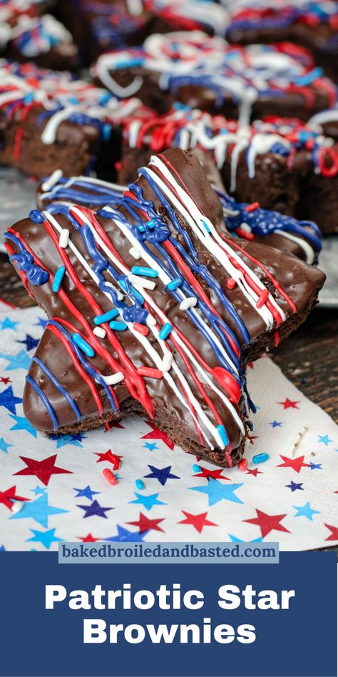 Patriotic Star Brownies - Baked Broiled and Basted Star Brownies, Candy Wafers, Wilton Candy Melts, Patriotic Food, Patriotic Desserts, 4th Of July Desserts, Fourth Of July Food, No Bake Brownies, Star Cookies