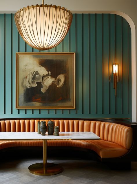 Banquette Seating Design Inspired by Vicente E. Wolf #ai Elegant Banquette Seating, Restaurant Booths Ideas, Low Back Banquette Seating, Banquette Seating In Restaurant, Bar Banquette Seating, Booth In House, Booth Seating Ideas, Pub Banquette Seating, Bar Booth Seating