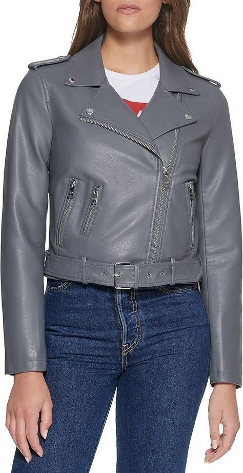 Levi's Women's Belted Faux Leather Moto Jacket (Regular & Plus Size) at Amazon Women's Coats Shop Laid Back Outfits, Faux Leather Moto Jacket, Womens Style, Leather Moto Jacket, Leather Moto, Levis Women, Effortless Chic, Stylish Sneakers, Women's Coats