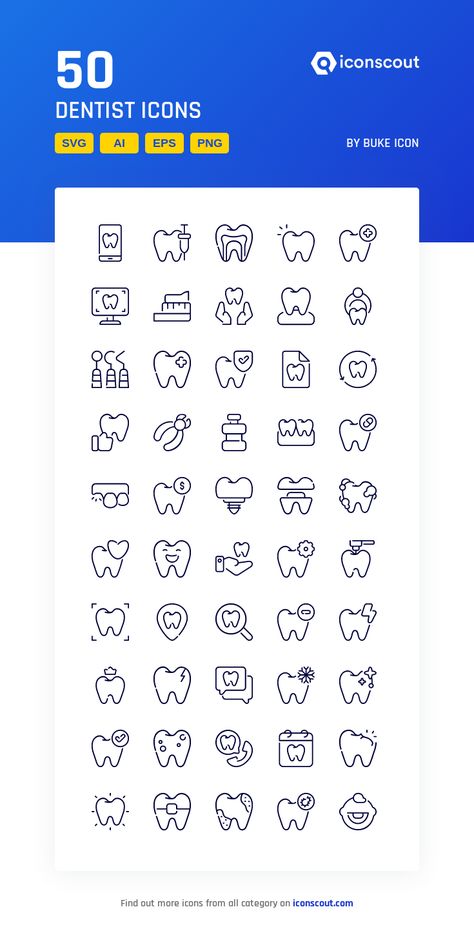 Dentist  Icon Pack - 50 Line Icons Dentist Instagram Feed, Dentist Logo Ideas, Dentist Icon, Dentist Logo Design, Dental Icon, Dental Advertising, Dentist Logo, Dental Posters, Remedies For Tooth Ache