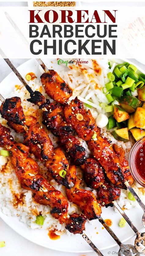 Korean BBQ Chicken Recipe | ChefDeHome.com Korean Chicken Marinade, Sweet And Spicy Marinade, Korean Bbq Marinade, Asian Marinade For Chicken, Grilled Whole Chicken, Bbq Chicken Marinade, Chicken Bulgogi, Gochujang Recipe, Spicy Korean Chicken