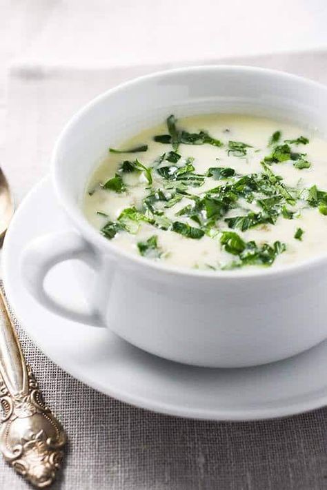 Spas (Armenian Yogurt Soup) • Curious Cuisiniere Fresh Vegetable Salad Recipes, Soup With Meatballs, Yogurt Soup, Spinach Soup Recipe, How To Make Spinach, Vegetable Salad Recipes, Armenian Recipes, Spinach Soup, Wheat Berries