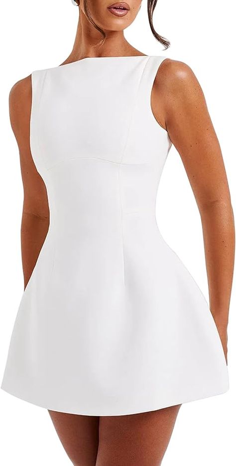 Amazon.com: LuFeng Women's Summer Sexy Sleeveless Zipper Mock Neck Slim Fit A-line Mini Dress Bodycon Party Club Dress for Women White : Clothing, Shoes & Jewelry Winter Reception, Engagement Dress Ideas, Basic Dresses, White Dresses Graduation, Perfect Summer Day, Xmas Dress, Second Dress, Chevron Skirt, Backless Dress Summer