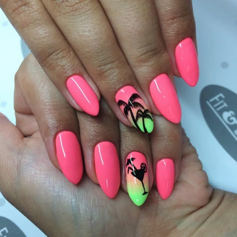 summer nails palm tree <3 Nails Palm Tree, Nails Palm, Palm Tree Nails, Tropical Nails, Gel Nails At Home, Tree Nails, Shellac Nails, Summer Acrylic Nails, Neon Nails