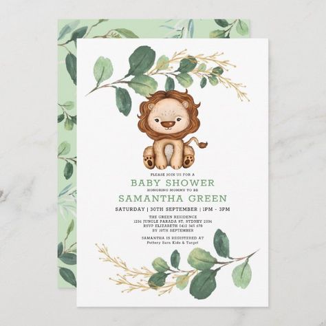 Modern Jungle Lion Greenery Gold Co-Ed Baby Shower Invitation Gold 1st Birthday Party, 98th Birthday, Elegant Birthday Invitations, 82nd Birthday, Jungle Lion, Gender Neutral Baby Shower Invitations, 1st Birthday Party Invitations, Coed Baby Shower, Elegant Birthday