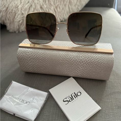 Authentic Jimmy Choo Square Sunglasses Jimmy Choo Gold, Jimmy Choo Sunglasses, Sunglasses Shop, Colored Sunglasses, Square Sunglasses, Jimmy Choo, Sunglasses Case, Sunglasses, Brand New