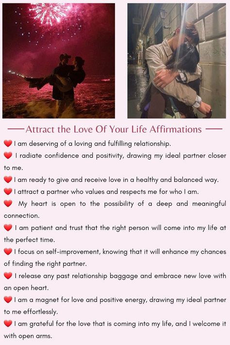 Attraction Affirmations Manifestation Ideas Love, How To Manifest Ideal Partner, Soulmate Manifestation Affirmations, Manifesting Life Partner, True Love Manifestation Affirmations, Manifest New Love, Dream Partner Qualities, Manifesting Soulmate Affirmations, Ideal Partner Manifestation