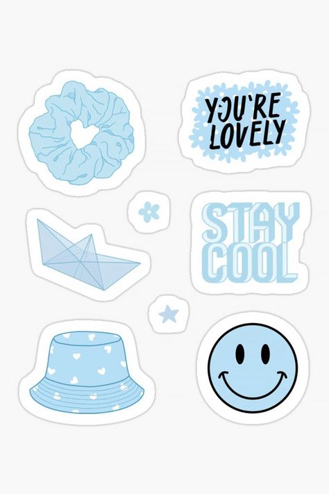 Light blue sticker set Flower Bucket Hat, Star Nail Designs, Diy Journal Books, Paper Cut Design, Aesthetic Light, Flower Bucket, Paper Boat, Sticker Template, Creative Instagram Stories