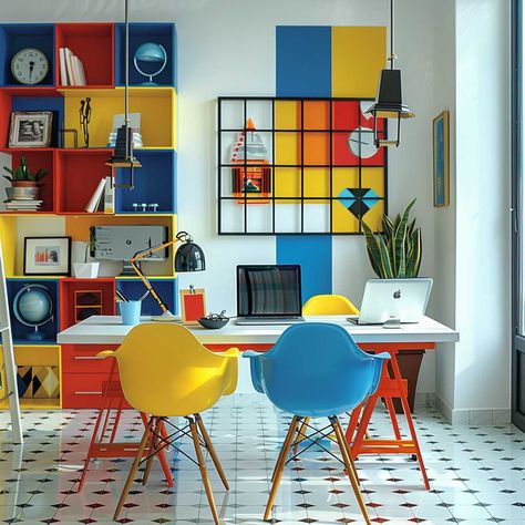 Bauhaus Boldness with Primary Color Palettes for a Functional House Interior • 333+ Art Images Primary Colors Decor, Primary Colors Interior Design, Primary Colors Aesthetic Room, Primary Color Interior Design, Bauhaus Interior Bedroom, Bauhaus Color Palette, Bauhaus Room, Bauhaus Design Interior, Bauhaus Furniture Design