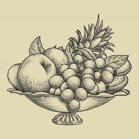 simple fruit bowl drawing progress by Alvian IR Traditional Fruit Bowl Tattoo, Bowl With Fruit Drawing, Drawing Fruit Basket Art, Fruit Bowl Sketch, Fruits Basket Sketch, Fruit Basket Drawing Paintings, Bowl Of Fruit Tattoo, Fruit Basket Drawing Pencil, Basket Of Fruits Drawing