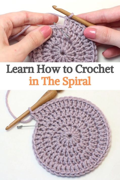 How To Crochet In The Round With No Seam, How To Crochet A Round Rug, Crochet A Spiral, How To Crochet A Spiral Circle, Crocheting In The Round, Spiral Crochet Hat, Crochet In The Round Patterns, Crochet In The Round, How To Crochet A Circle