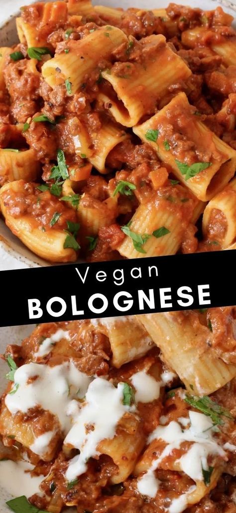 Lose yourself in the richest and most satisfying sauce when you make this Vegan Bolognese. Delicious San Marzano tomatoes are slowly simmered with red wine, bay leaves and sauteed onions, which results in a dreamy recipe. Finish it off with a bit of freshly made cashew cream and serve it over your favorite pasta for the perfect dinner. Vegan Bolognese Sauce, Vegan Sauce Recipes, Bolognese Sauce Recipe, Marzano Tomatoes, Vegan Bolognese, Soy Curls, Tomato Basil Pasta, Bolognese Recipe, Italian Sauce