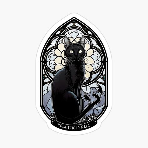 Get my art printed on awesome products. Support me at Redbubble #RBandME: https://www.redbubble.com/i/sticker/Art-nouveau-stained-glass-cute-black-cat-by-pubastore/141145881.EJUG5?asc=u Art Nouveau Sticker, Vintage Frame Tattoo, Fox Reference, Art Nouveau Tattoo Design, Art Nouveau Cat, Colorful Party Decorations, Stained Glass Cat, Art Nouveau Stained Glass, Stained Glass Tattoo