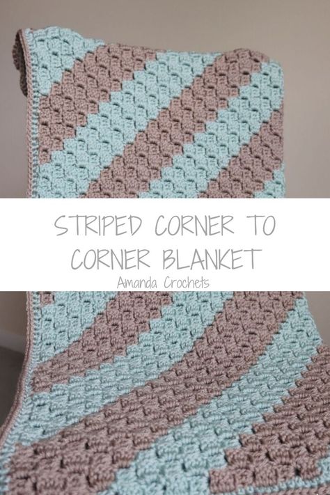 Striped C2c Crochet Blanket, C2c Lapghan Pattern, C2c Striped Blanket, 2 Colour Crochet Blanket Free Pattern, C2c Crochet Afghan Pattern Free, Corner To Corner Blanket Pattern, Corner To Corner Crochet Blanket Pattern, C2c Tutorial, Corner To Corner Baby Blanket