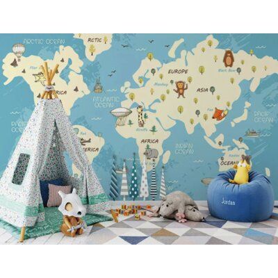 Map Cartoon, Kids World Map, World Map Wallpaper, Murals For Kids, Textile Wall Art, Animal World, Map Wallpaper, Maputo, Colorful Animals