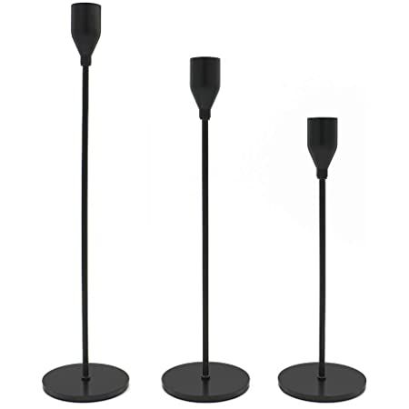 Set of 3 Candle Holders Rose Gold Matte Black Taper Candlesticks Wedding Dinning Party Table Decorative Candelabra Modern Holder for 3/4 Inch Thick Candle & LED Candles: Amazon.co.uk: Kitchen & Home Black Candlestick Holders, Metal Candle Stand, Black Candle Holders, Candle Sticks Wedding, Tall Candlesticks, Gold Candle Sticks, Candleholder Centerpieces, Metal Candlesticks, Crystal Candle Holder