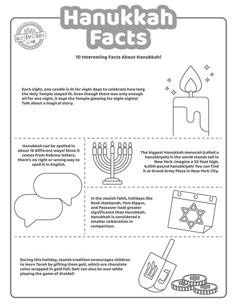 Fun Hanukkah Facts For Kids To Print and Learn Hanukkah Gross Motor Activities, Hanukkah Classroom Activities, Hanukkah Activities For Kindergarten, Hanukkah Preschool Activities, Hanukkah Kids Activities, Hannukah Printables, Hanukkah Activities Preschool, Hope Activities, Hannukah Crafts