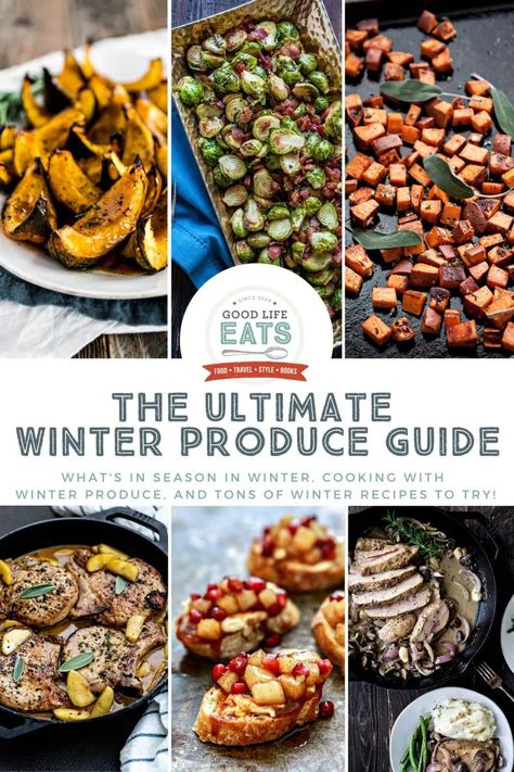 Just because it’s cold outside doesn’t mean there’s nothing growing! In this winter produce guide, I’m sharing a list of winter fruits and vegetables as well as my favorite winter recipes. Eating seasonally in the winter may seem challenging at first, but once you know which fruits and vegetables are in season during the winter it’s not hard at all! | @goodlifeeats Winter Fruits And Vegetables, Winter Produce, Eating Seasonally, Winter Fruits, Winter Cooking, Delicious Family Meals, Winter Fruit, Winter Vegetables, Eat Seasonal