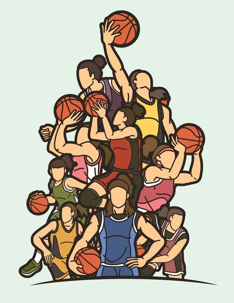 Group of Basketball Women Players Mix Action Aesthetic Sports Pictures, Group Sports Pictures, Womens Basketball Aesthetic, Basketball Women, Basketball Aesthetic, Basketball Clipart, Cheer Posters, Basketball Wall Art, Basketball Background