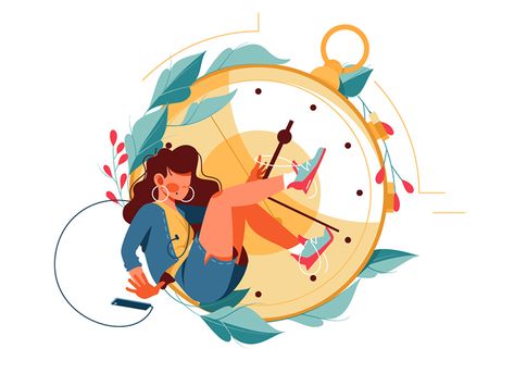 Woman kills time using smartphone by Kit8 on Dribbble Flat Design Illustration, Girl Silhouette, Arte Inspo, People Illustration, Flat Illustration, Illustrations And Posters, Illustration Character Design, Graphic Design Illustration, Character Illustration