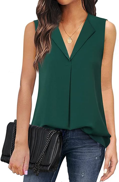 Chiffon Tops Blouses, Sleeveless Tunic Tops, Summer Office, Tunic Tank Tops, Sleeveless Tunic, Womens Tunics, Work Shirts, Office Work, Women's Casual