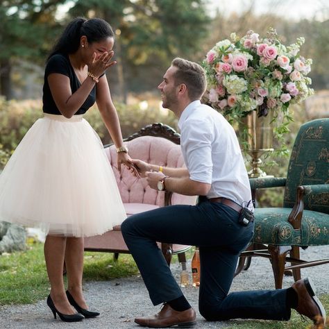 This picture-perfect proposal will give you all the feels. Summer Proposal, Racial Couples, Proposal Videos, Interracial Wedding, Pink Tulle Skirt, Mixed Couples, Volleyball Shirts, Calgary Wedding, Engagement Proposal