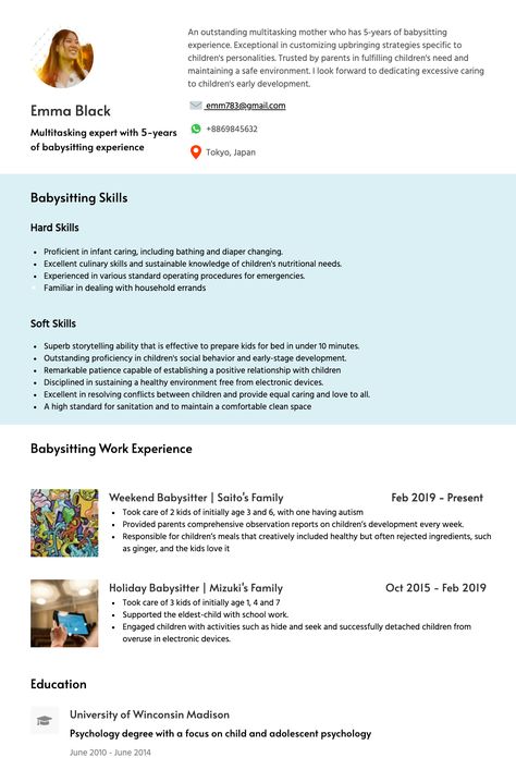 creative resume template for free Babysitter Bio Ideas, Babysitting Resume, Babysitter Resume, Alone At Home, Babysitting Jobs, Baby Sitting, Job Resume, Child Care, Resume Examples