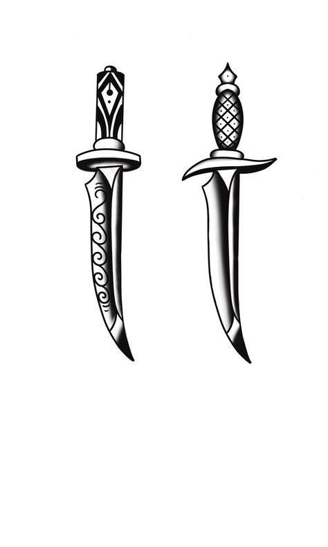 American Traditional Knife Tattoo, Curved Dagger Tattoo, Old School Knife Tattoo, Knife Traditional Tattoo, Traditional Dagger Tattoo Design, American Traditional Dagger Tattoo, Traditional Knife Tattoo, American Traditional Dagger, Traditional Tattoo Wrist