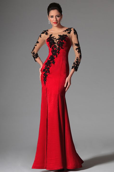 Long Sleeve Formal Dresses with illusion necklines like this one can be made to order in your exact measurements and with any changes you need. Custom formal dresses and replicas are our specialty. Get pricing on long sleeve evening gowns and more details at www.dariuscordell.com Red Sheer Top, Gaun Koktail, Velvet Evening Gown, Evening Dress Long, Mermaid Bridesmaid Dresses, Velvet Gown, Long Sleeve Evening Dresses, Long Evening Gowns, Fashion Female