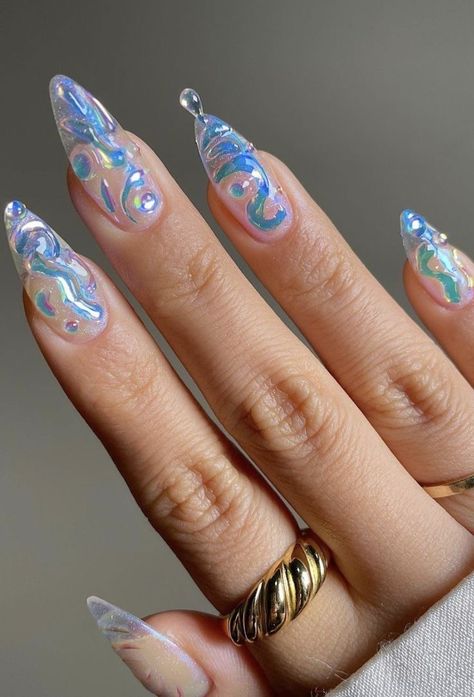 Unicorn Nails, Really Cute Nails, Blue Nail, Clear Nails, Dream Nails, Funky Nails, Pretty Acrylic Nails, Creative Nails, 3d Nails