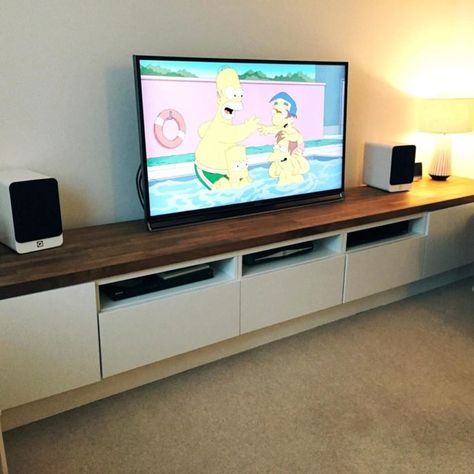 IKEA Cabinet Hack Plank Tv, Tv Unit Ikea, Diy Tv Unit, Long Tv Unit, Tv Cabinet Diy, Ikea Tv Console, Besta Ikea, Tv Regal, Ikea Tv