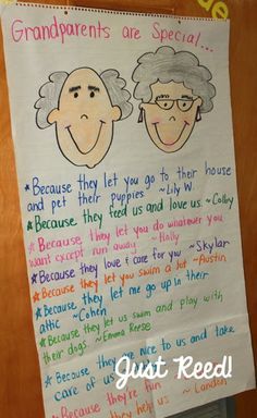 grandparents are special because anchor chart Grandparents Day Preschool, Grandparents Day Activities, Planning School, Grandparents Day Crafts, Happy Grandparents Day, Grand Parents, Grandparents Day Gifts, Family Theme, School Celebration