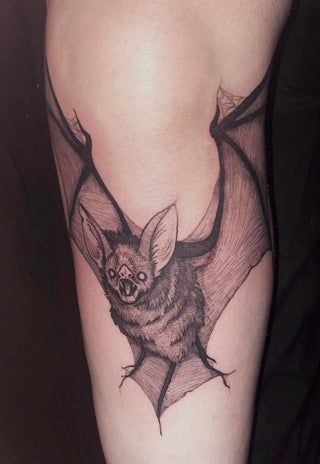 Bat by Amber @ Club Tattoo, Mesa, AZ : tattoos Brown Bat Tattoo, Club Tattoo, Prison Tattoos, Bat Tattoo, Shape Tattoo, Medical Questions, R Tattoo, Mesa Az, Self Promotion