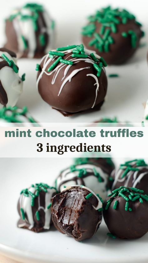 Indulge in a sweet and refreshing treat with our mint chocolate truffles! Made with rich, creamy chocolate and a hint of cool mint, these truffles are the perfect after-dinner dessert or midday snack and are great for St. Patrick's Day or Christmas. They are vegan, dairy-free, and gluten-free. Mint Baked Goods, Mint Truffles Recipe, Chocolate Mint Recipes, Chocolate Mint Desserts, Truffles Recipe Easy, Mint Chocolate Truffles, Baking Dessert Recipes, Cake Truffles Recipe, Mint Desserts