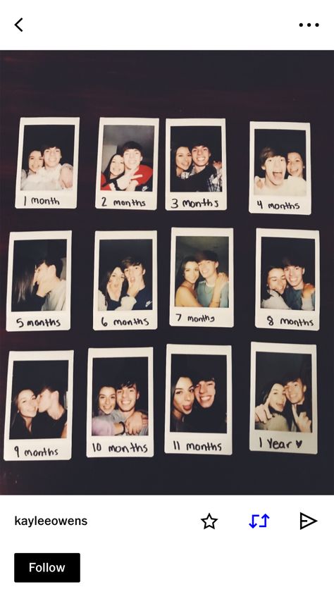 Polaroid Monthly Pictures, 1 Month Anniversary Girlfriend, 1 Year Anniversary Book Page Ideas, Couples Art Projects Diy, Gifts For Girlfriend Birthday Ideas, 1 Year Together, Polaroid Gift, 1st Anniversary Gifts For Him, Cute Anniversary Gifts