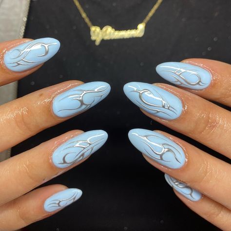 Blue Nail Inspo, Overlay Nails, Gel Overlay, Blue Nail, Double Denim, Minimalist Nails, Fire Nails, Dream Nails, Funky Nails