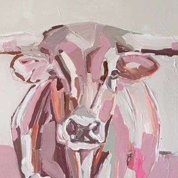 Chelsea McShane Art on Instagram: "60X48 custom longhorn in progress! 💓 #longhorn #texas #texaslonghorn #pink #interiordesign #diningroomdecor #artreel #100dayproject #artistoninstagram #artoftheday #longhornpainting #cow #cowgirl" Longhorn Cow Drawing, Longhorn Painting, Longhorn Art, Cow Drawing, Longhorn Cow, Watercolor Winter, Western Paintings, Tape Art, Cow Painting