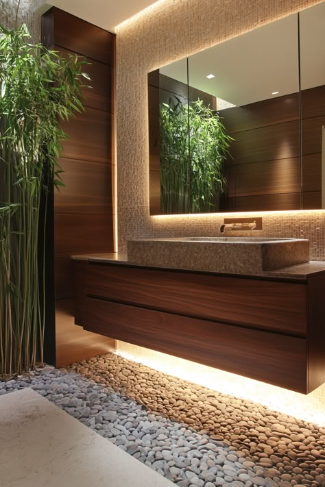 Discover how to achieve a serene and stylish vibe with these modern bathroom ideas. Featuring natural stone accents and lush greenery, this space is designed for ultimate relaxation. Perfect for those seeking a spa-like retreat at home. #ZenBathroom #InteriorDesign #ModernBathroomIdeas Modern Bathroom Decor Ideas Inspiration, Spa Style Bathroom Ideas, Spa Bathroom Decor Ideas, Modern Zen Bathroom, Modern Bathroom Decor Ideas, Spa Bathroom Decor, Spa Style Bathroom, Trendy Bathroom Tiles, Modern Bathroom Ideas