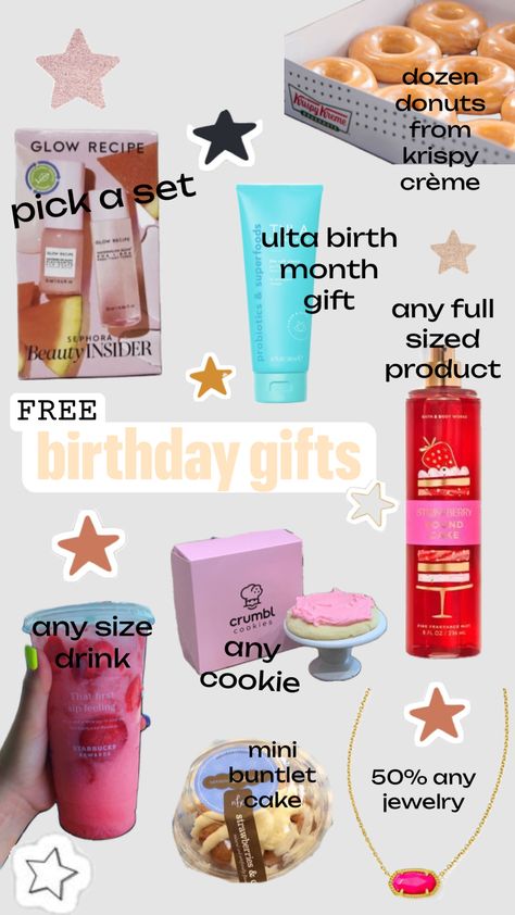 #free #birthday #sephora #ulta #crumble #bathandbodyworks #starbucks Free On Your Birthday, Freebies On Your Birthday, Sephora Birthday Gift, Birthday Hacks, Free Birthday Gifts, Girly Christmas Gifts, Birthday Freebies, Best Friend Activities, Cute Birthday Ideas