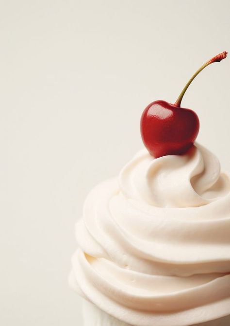 A whipped cream and a cherry on top dessert cupcake fruit. | free image by rawpixel.com / Boom Cupcake With Cherry On Top, Dessert Reference Photos, Cherry Vanilla Aesthetic, Whipped Cream Aesthetic, Cherry Aesthetics, Cupcakes Aesthetic, Cherries Aesthetic, Cherry Fragrance, Yummy Aesthetic