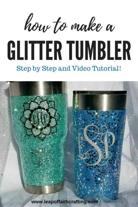 Glitter Tumbler Step by Step Pics and Video Tutorial! - Leap of Faith Crafting Diy Glitter Tumbler, Glitter Projects, Epoxy Diy, Glitter Rosa, Diy Glitter, Wine Bottle Diy Crafts, Glitter Crafts, Glitter Tumblers, Wine Bottle Diy