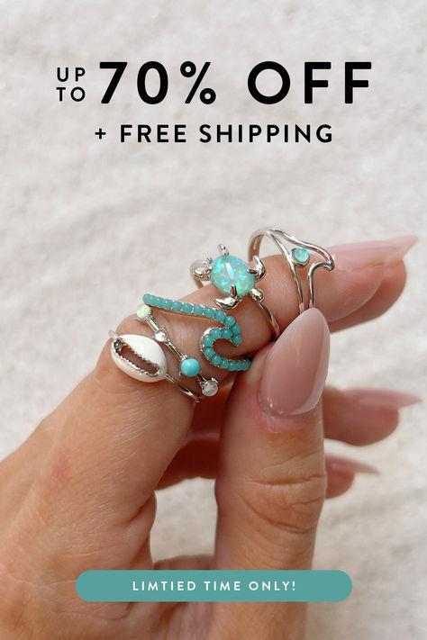 Pura Vida Jewelry, Waterproof Rings, Beach Rings Pura Vida, Beach Jewelry Pura Vida, Beachy Bracelets Pura Vida, Cute Necklace Pura Vida, Mermaid Jewelry Pura Vida, Beachy Outfits, Teen Jewelry