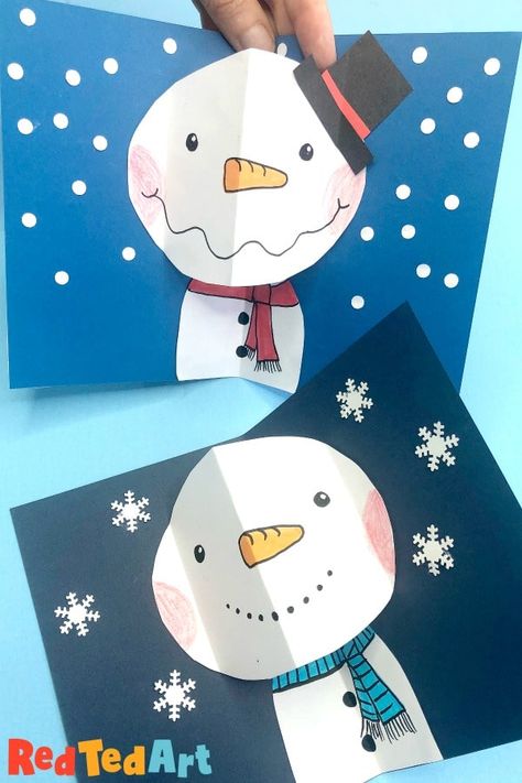 How to make a Pop Up Snowman Card for Christmas - Red Ted Art Christmas Pop Up Cards Diy, Easy Pop Up Cards For Kids, Pop Up Christmas Cards Diy, Christmas Card Stand, 3d Christmas Tree Card, Christmas Cards For Kids, Owl Christmas Card, Pop Up Christmas Cards, 3d Christmas Cards