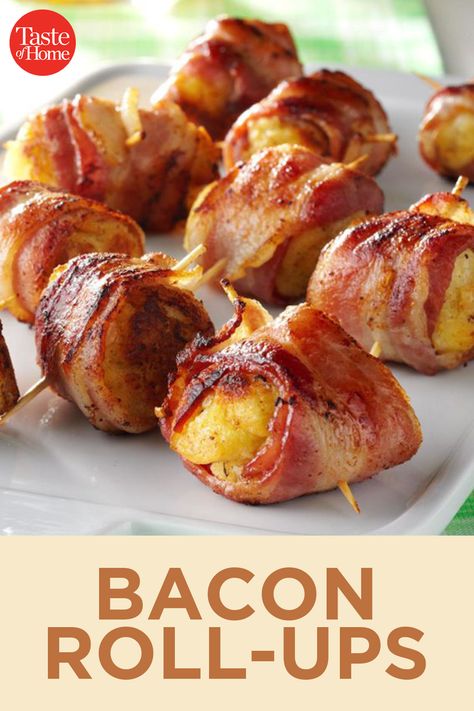 Bacon Roll-Ups Bacon Roll, Octoberfest Food, Creamy Chicken Soup, Breakfast Rolls, Dinner On A Budget, Cream Pie Recipes, Chicken Sweet Potato, Family Recipe, Fries In The Oven