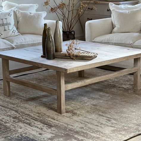 Beachy Coffee Table, Square Coffee Tables Living Room, Square Wooden Coffee Table, Reclaimed Coffee Table, Large Square Coffee Table, Elm Coffee Table, White Wash Finish, Square Coffee Table, Centre Piece